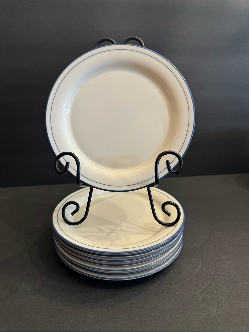 Lot of 4 LENOX Chinastone Blue Pinstripes 8 1/2" Salad Plates Discontinued